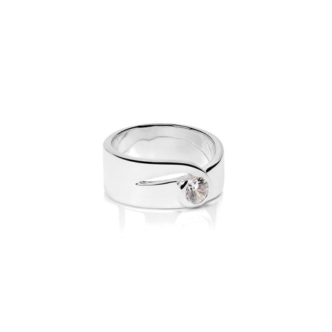 Loe Sterling Silver Round Lab Grown Diamond Ring