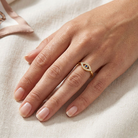 Veya Silver Adjustable Evil Eye Ring