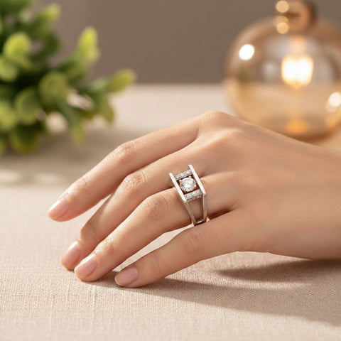 Siya Silver Diamond Adjustable Ring