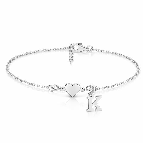 Aven Silver Custom Letter Heart Bracelet