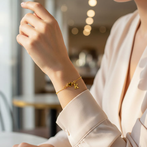 Aven Silver Custom Letter Heart Bracelet