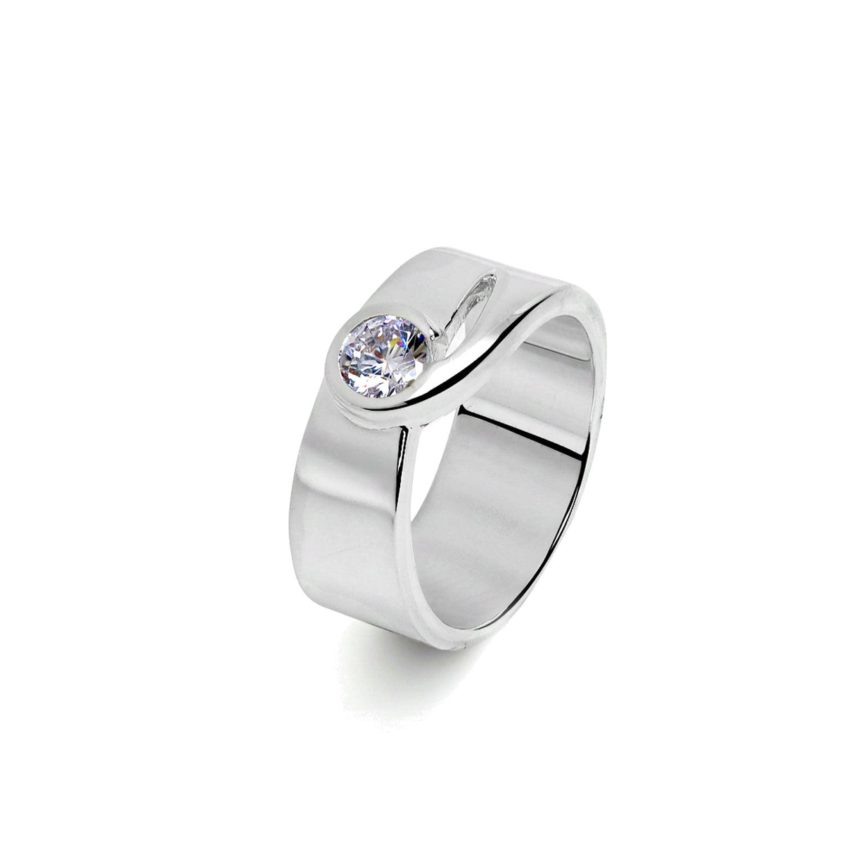 Loe Sterling Silver Round Lab Grown Diamond Ring