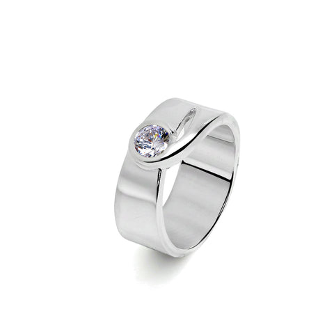 Loe Sterling Silver Round Lab Grown Diamond Ring