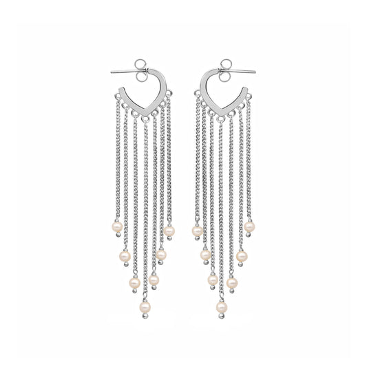 Kira Silver Huggies Pearl Earrings
