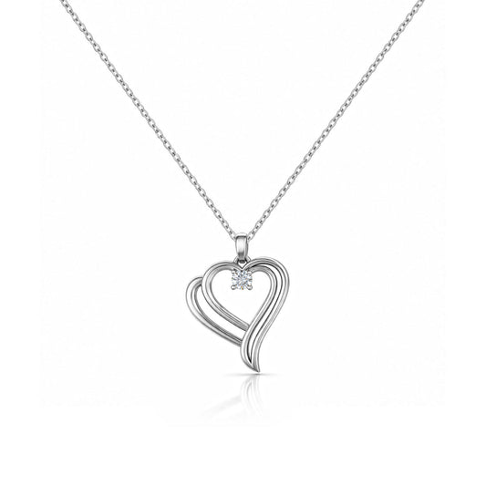 Brin Silver Heart Zirconia Necklace