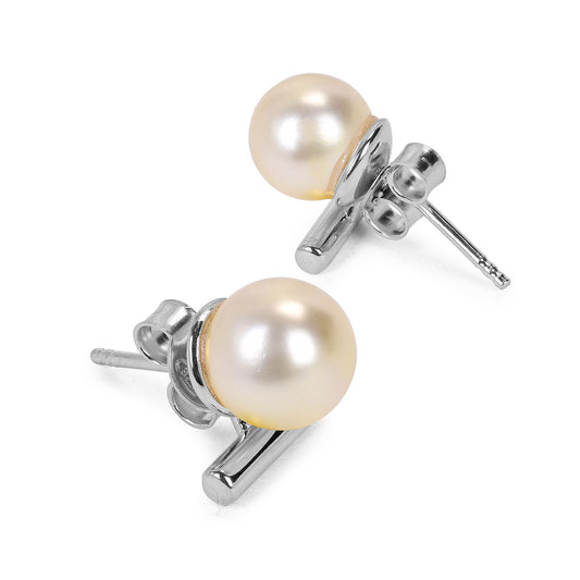 Bela Silver Round Pearl Earrings