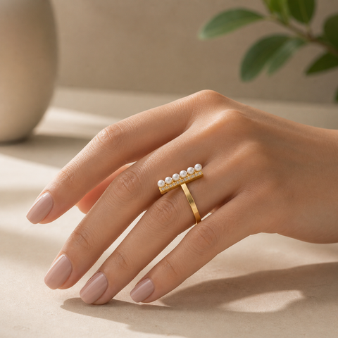 Cora Silver Adjustable Pearl Ring