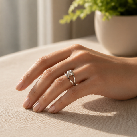 Rose Silver Diamond Adjustable Ring
