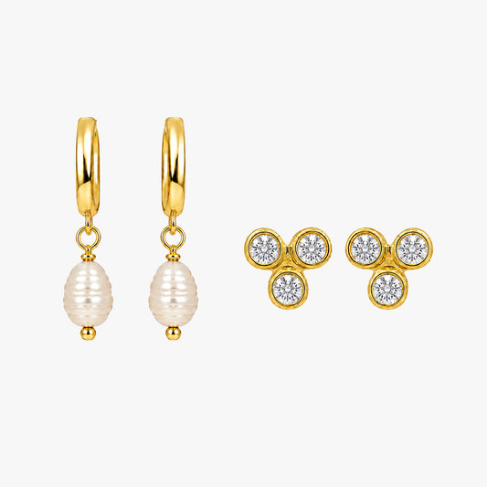 Zeni Silver Pearl Earring Set
