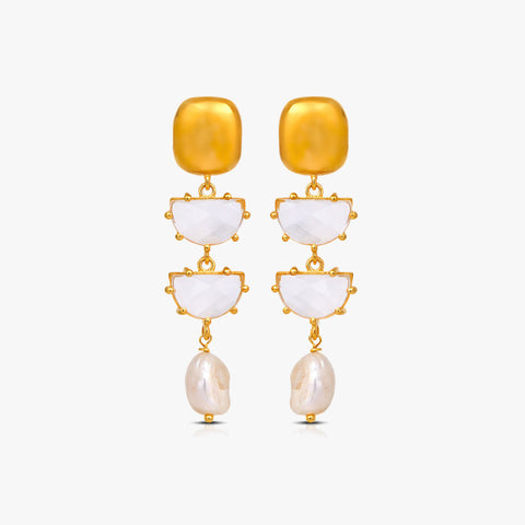 Sia Silver Crystal Pearl Earrings