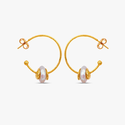 Juno Silver Huggies Pearl Earrings