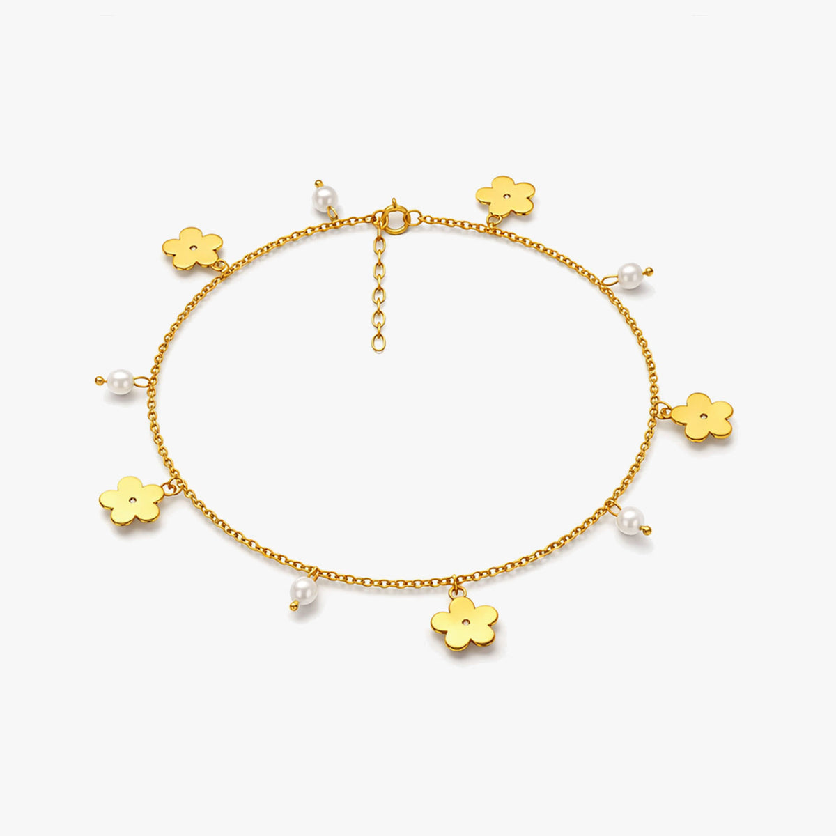 Qemi Silver Floral Pearl Anklet