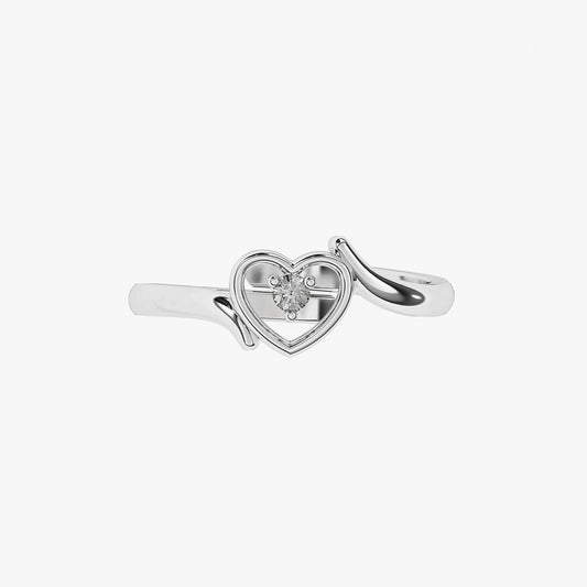 Euni Silver Heart Zirconia Adjustable Ring
