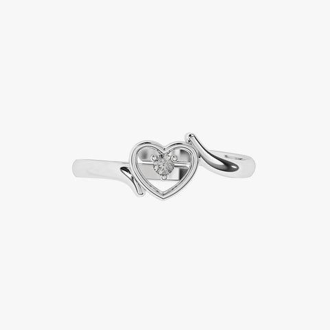 Euni Silver Heart Zirconia Adjustable Ring
