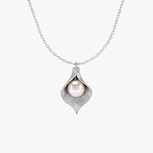 Anna Silver Pearl Leaf Necklace