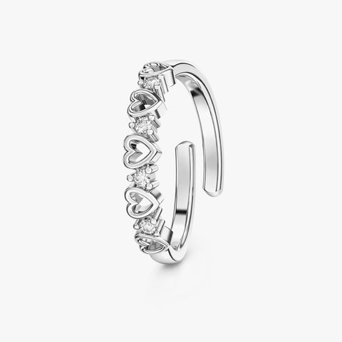Dami Silver Heart Zirconia Adjustable Ring
