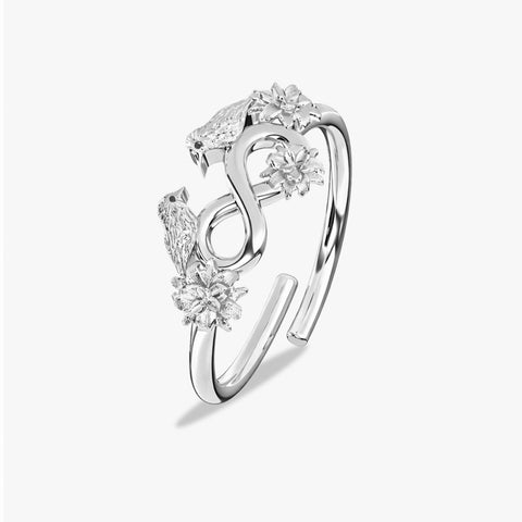 Aery Silver Birds Adjustable Ring
