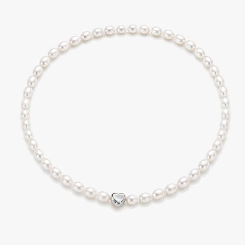 Myna Silver Pearl Heart Necklace