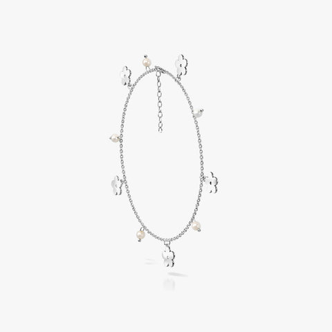 Qemi Silver Floral Pearl Anklet