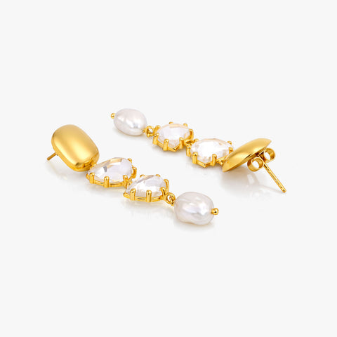 Sia Silver Crystal Pearl Earrings