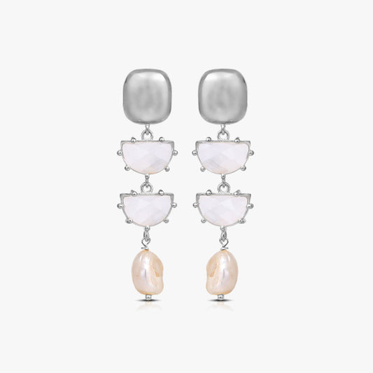 Sia Silver Crystal Pearl Earrings