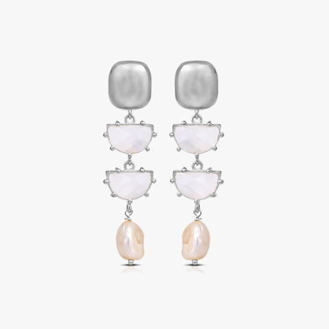 Sia Silver Crystal Pearl Earrings