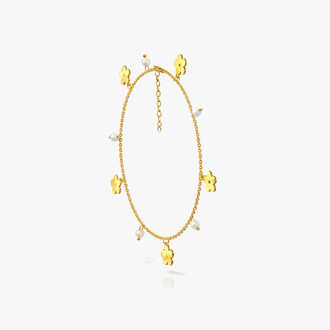 Qemi Silver Floral Pearl Anklet