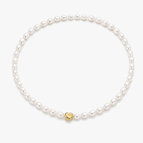 Myna Silver Pearl Heart Necklace