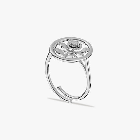 Taya Silver Adjustable Floral Ring