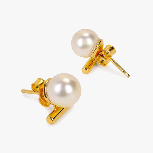 Bela Silver Round Pearl Earrings