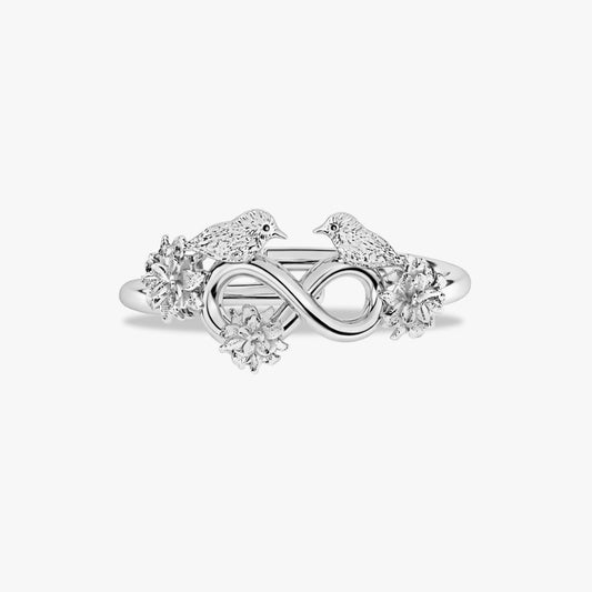 Aery Silver Birds Adjustable Ring