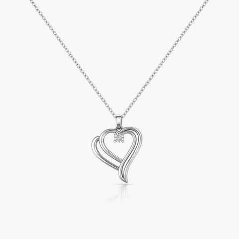 Brin Silver Heart Zirconia Necklace