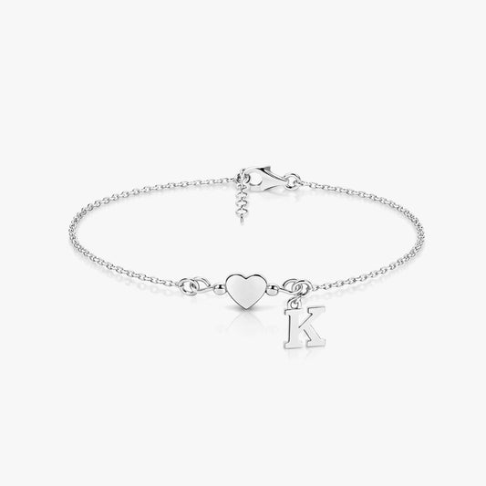 Aven Silver Custom Letter Heart Bracelet