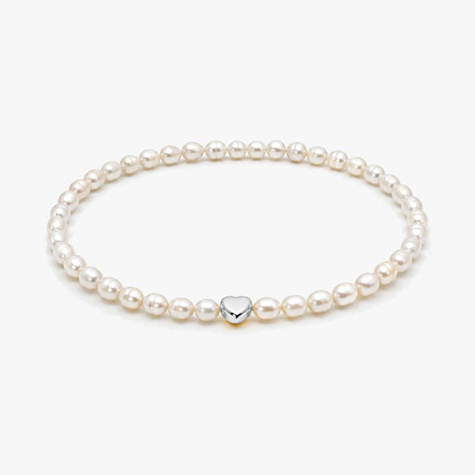 Myna Silver Pearl Heart Necklace
