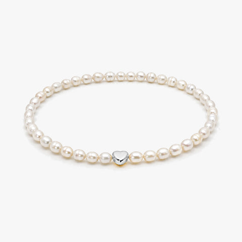 Myna Silver Pearl Heart Necklace