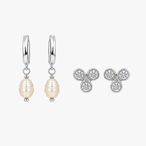 Zeni Silver Pearl Earring Set
