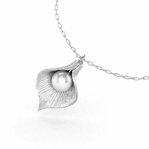 Anna Silver Pearl Leaf Necklace