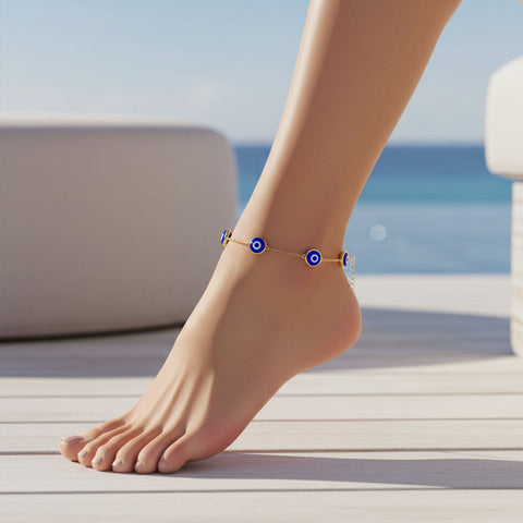 Taro Silver Evil Eye Anklets