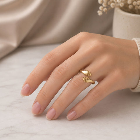 Nora Silver Hug Hands Adjustable Ring